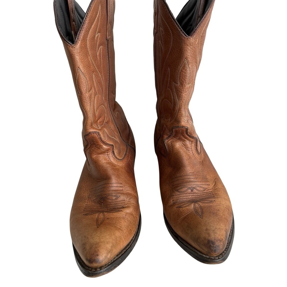Masterson Mens Leather Western Cowboy Boots 10D Pointed Toe Pull On Stitched